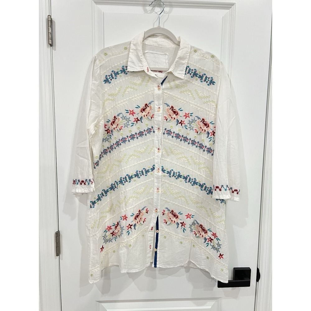 Johnny Was White Embroidered Tunic Size XL